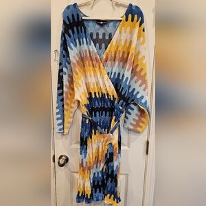 131 - Colorful Geometric Pattern Wrap Dress